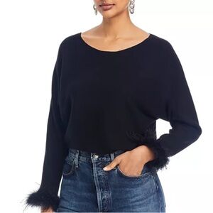 Sioni
Feather Trim Cuff Sweater, black, XS, New